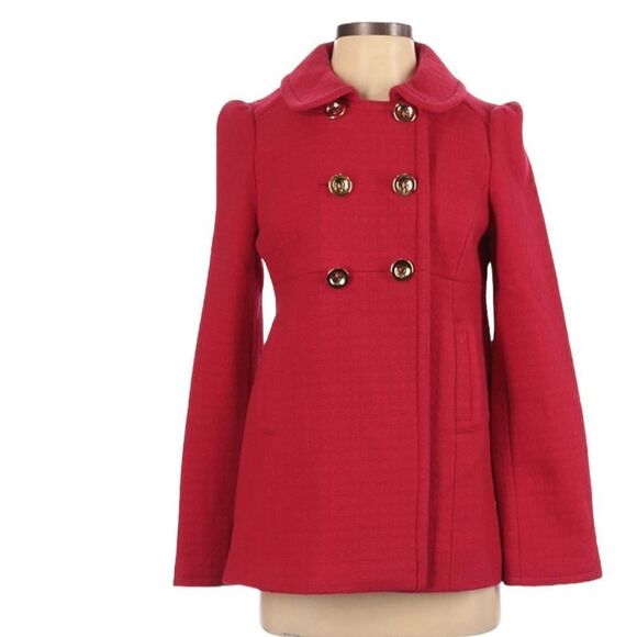 Juicy Couture red wool pea coat with gold buttons - Size Small / S - Picture 1 of 11